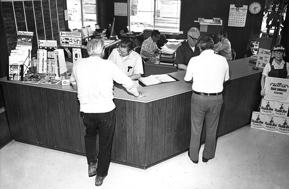 Historical photo of customers at Big Creek Lumber