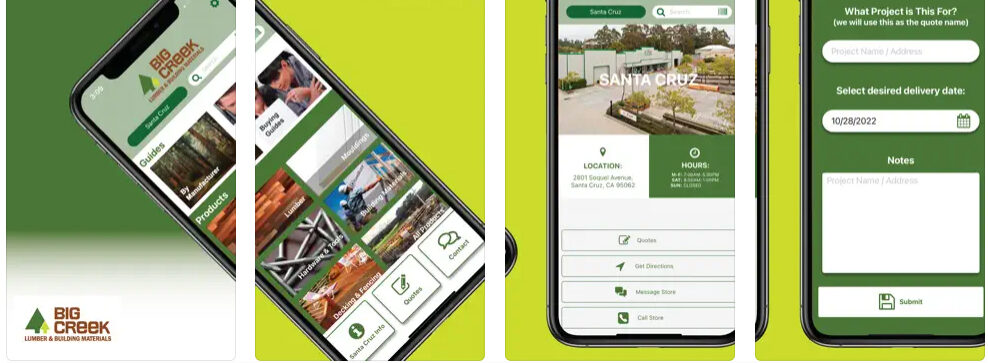 Photo of a collage of Big Creek lumber new mobile app