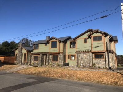 Beautiful Green Home with Masonry work and a chimney