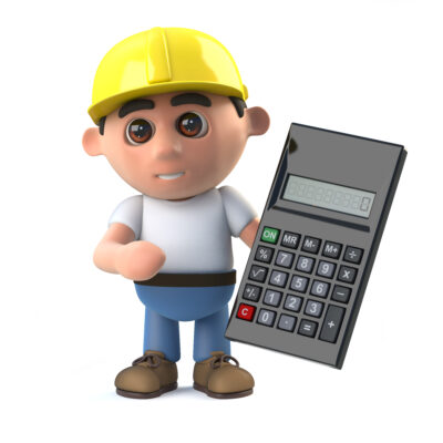 Construction Worker Cartoon with Calculator
