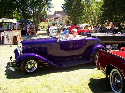 Two men in classic car